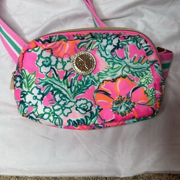 Lilly Pulitzer Jeanie Belt Bag In Soleil Pink Perfect Poppy. New Without Tag. - Picture 2 of 10